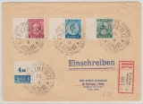 FRZ- Baden, Nrn.: 47- 49, als Satz- MiF auf Einschreiben- Fernbrief von Freiburg nach Eberfingen