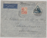 Niederländisch Indien, 1923, nette MiF mit Dreiecks- Flugpostmarke auf Lupo- Brief nach Amsterdam