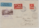 Schweiz, 35 Rp. MiF, 1927, als Flugpost- Fernbrief von Leysin via Lausanne nach Zürich, mit schöner Vignette