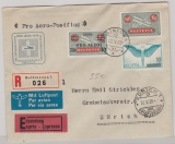 Schweiz, 135 Rp. MiF, 1938, als Flugpost- Eilboten- Einschreiben- Fernbrief von Bellinzona nach Zürich, rs. Ankunftsst.