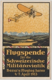 Schweizer Flugpost, 1913, Nr.: 1, Vignette Aarau + Stempel, nach Baden, auf anlaßbezogener Karte!