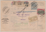 Österreich, 1911, Auslands- Paketkarte mit 2 Kronen Zusatzfrankatur, für 2 Pakete von Berndorf nach Leysin (Ch)