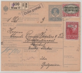 Österreich, ca. 1910, Auslands- Paketkarte mit 2,6 Kronen Zusatzfrankatur, für 1 Paket von Wien nach Konstantinopel (T)