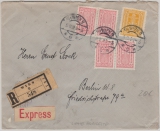 Österreich, 1923, 2080 Kronen- MiF vs + rs. Auf Auslands- Einschreiben- Express- Brief von Wien nach Berlin