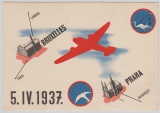 Belgien, 1937, Flugpostkarte mit 1,35 Fr. MiF zum SABENA- Erstflug von Brüssel nach Prag, schöne Postkarte auf Rs.