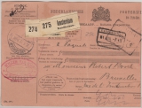 Niederlande, 1913, Paketkarte für 2 Pakete von Amsterdam nach Brüssel, (anscheinend bar bezahlt!)