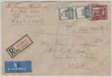 Palestina, 1947, nette MiF auf Auslands- Einschreiben- Lupo- Brief, von Tel Aviv nach Columbus (USA) mit div. Stempeln rs.
