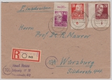 219 ER (+ RL 1),+ 222 UR + 223 OR, als MiF auf Einschreiben- Fernbrief von Leipzig nach Würzburg