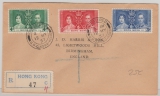 Hong Kong, 1937, Krönungs Satz, als MiF auf FDC- Einschreiben nach England