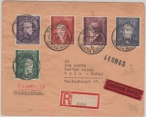GG, 1943, Nrn.: 96- 100 zus. als Satzbrief- MiF auf Eilboten- Einschreiben- Auslandsbrief, von Radom nach Oslo (N)