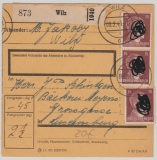 DR 789 (3x) als reine MeF auf Paketkarte für ein Paket von Wilz nach Luxemburg! Seltene Portostufe und Darstellung!