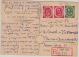 BRD, 10 Pfg. Posthorn- GS mit 2x Nr. 130 als Zusatzfrankatur, gelaufen als Einschreiben- Fernpostkarte von Endorf nach Berlin