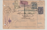 Österreich, 1908, 1 Kr. + 10 H. MiF auf Auslandspaketkarte von Wien nach Thun (CH)