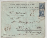 Spanien, 1898, 2x 25 Centimos als MeF auf Einschreiben- Auslandsbrief von Barcelona nach Berlin