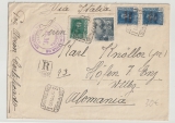 Spanien, 1939, MiF auf frühem Auslands- Lupo- Einschreiben- Zensurbrief von San Sebastian via Italien nach Höfen (D.)