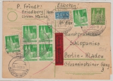Bizone; 10 Pfg. GS + Mi.- Nr.: 80 (6x) als MiF auf Eilboten- Ferpostkarte von Friedberg nach Berlin ! Selten!