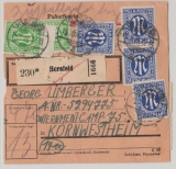 AM- Post, Mi. Nrn.: 2 (4x) + 9 (18x) vs + rs. auf Paketkarte für ein Paket von Hersfeld nach POW Camp Kornwestheim