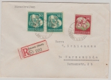 DDR, Mi. Nrn.: 290 + 291 (2x) als MiF auf Einschreiben- Fernbrief von Schwerin nach Warnemünde