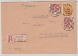 Berlin, Bizone in Berlin verwendet: Mi.- Nrn.: 46 II (2x) + SBZ 191 als MiF auf eingeschriebenem Fernbrief nach Groß- Garnholt