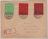 Halle, farbige Gebührenmarken, kpl. Satz verwendet auf Ortsbrief- Einschreiben innerhalb von Halle