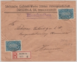 Infla, Mi.- Nrn.: 253 (20x) vorder- und rückseitig als Massenfrankatur auf Einschreiben- Fernbrief von Dresden nach Hannover