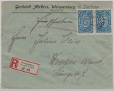Infla, Mi.- Nrn.: 253b (20x) vorder- und rückseitig als Massenfrankatur auf Einschreiben- Fernbrief von Weissenberg nach Dresden