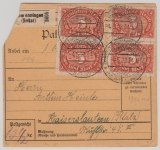 Infla, Mi.- Nr.: 194 als MeF (Vs. Rs.) auf Paketkarte für ein Paket von Schwenningen nach Kaiserslautern,
