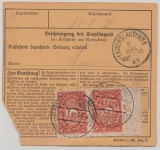 Infla, Mi.- Nr.: 194 als MeF (Vs. Rs.) auf Paketkarte für ein Paket von Schwenningen nach Kaiserslautern,