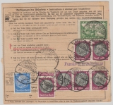 Weimar, Mi.- Nr.: 364Y (4x) u.a. vs. + rs. auf Auslandspaketkarte für ein Paket von Lüdenscheid nach London (GB)