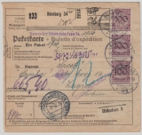 Weimar, Mi.- Nr.: 343P (7x) + 422 WOR (rs:) u.a. vs. + rs. auf Auslandspaketkarte, von Nürnberg nach Zagreb (Serbien)