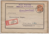 Weimar; Mi.- Nr.: 361 als EF auf Einschreiben (in den Landzustellbereich ???) von Halle nach Dölau