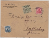 Kaiserreich, Mi.- Nr.: 86 I in MiF mit schwedischer Nachportofrankatur auf Auslandsbrief von Mannheim nach Gullspäng (S)