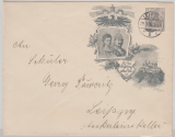 Kaiserreich, 2 Pfg.- privat- GS- Umschlag (Kaiserpaar) gelaufen (?) als Ortsbrief innerhalb Leipzig´s