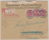 Kaiserreich, Mi.- Nr.: 71 (3x) als MeF auf Eingeschriebenem Postauftrag von Weinheim nach (Berlin-) Friedenau