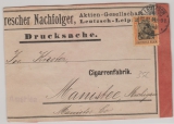 Kaiserreich, Mi.- Nr.: 88 I als EF auf Auslands- Drucksachen- Adressaufkleber von Leutzsch nach Manislee (USA)