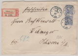 Pfennig, Mi.- Nr.: 42 (2x) als MeF verwendet als Einschreiben- Fernbrief von Lübeck nach Schwerin