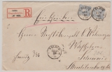 Pfennig, Mi.- Nr.: 42 (2x) als MeF auf Einschreiben- Fernbrief von Soldin nach Schwerin
