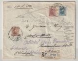 Uruguay, 1939, 40 Cent. MiF auf Auslands- Schiffspost- Einschreiben, von Sucursal nach Berlin und nach Leba nachgesandt