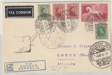 Uruguay, 1934, 83 Centimos MiF, auf R- Zeppelin- Postkarte, gelaufen von Montevideo via Friedrichshafen nach Lorch