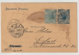 Brasilien, 1902, 50 Reis- GS + 50 Zusatzfrankatur, verwendet als Auslandspostkarte von Santos nach Erfurt (D)