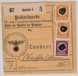 DR, 1942, D139 + D143 (2x) als MiF auf Innendienst Paketkarte (!!!) für Paket von München nach Pfaffenheim (?)