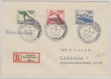 DR, 1936, Mi.- Nr.: 600- 602, kpl. Satz als MiF auf eingeschriebenem Fernbrief von Garmisch nach Hamburg, mit Sonderstempel