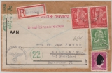 Durch Deutsche Dienstpost Niederlande, DR, 1944, DR- Mi.- Nr.: 894 u.a. auf / als R.- Fernbrief von Arnheim nach Hilden