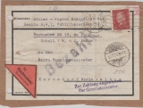 Weimar / DR, 1933, Mi.- Nr.: 421 als EF auf Nachnahme- Päckchen- Adressaufkleber, für 1 Päckchen von Berlin nach Zernsdorf