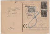 Berlin, 25.3.1949, Mi.- Nr.: 21(2x) + 42 als MiF (!) als Orts- Postkarte, mit Nachgebühr, geprüft BPP!