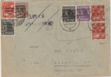 Berlin, 1948, Mi.- Nr.: SBZ 182, 184 + 187 + Bizone 2, 6 + 8 Pfg. (Band/Netz), als MiF auf Fernbrief von Berlin nach Leipzig