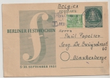 Berlin, 1952, 10 Pfg. Berliner Festwochen- GS 1951 + Mi.- Nr.: 47 als Zusatz, als Fernpostkarte nach Blankenberge (B)
