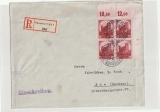 DR, 1934, Mi.- Nr.: 547 (4x) als ER- 4er- Block- MeF, auf Einschreiben- Fernbrief von Nürnberg nach Aue, mit Sonderstempel