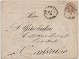 Preussen, 1867, 3 Sgr.- GS- Umschlag (Groß!), als Fernbrief von Spandau nach Carlsruhe