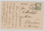 DSWA, 1906 (?), (Stempel Deutsche Seepost, Ostafrikanische Hauptlinie, l) Mi.- Nr.: 25 als EF auf Postkarte nach Elmshorn